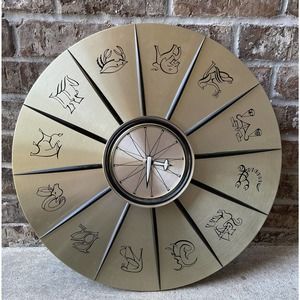 Rare Vintage Sunbeam Gold + Black Astrology Zodiac MCM Retro 21" Wall Clock